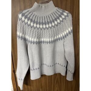 Ladies Nicole Miller Gray Artelier Fair Isle Mock Neck Sweater - Medium